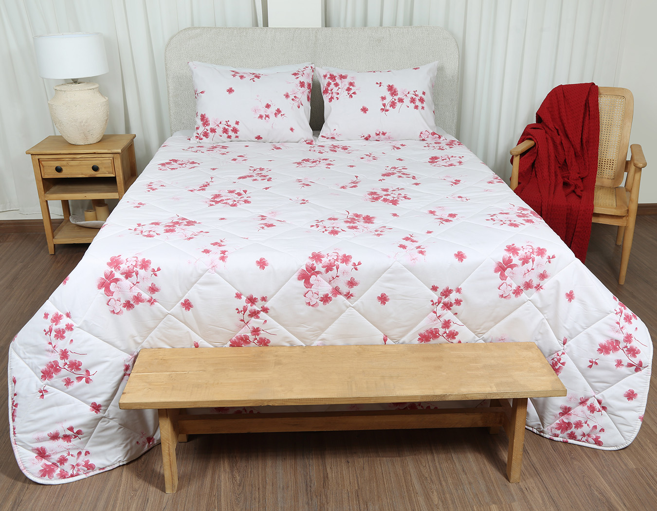 ست لحاف بزرگسال دو نفره سه تکه 180 طرح پرنيا رنگ قرمز (2)