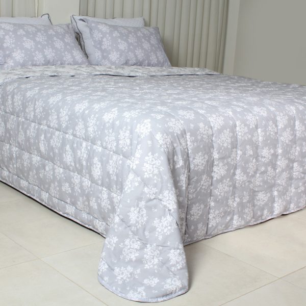 ست لحاف پنبه دوز بزرگسال دو نفره چهار تکه 180 بروجرد طرح  گل بهار رويه رنگ 01 طوسی