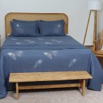 ست لحاف وکاور بزرگسال گلدوزی دو نفره هفت تکه بروجرد طرح دنیز رنگ آبی نفتی