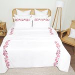 ست لحاف وکاور بزرگسال گلدوزی دو نفره هفت تکه بروجرد طرح فلاور رنگ سفید